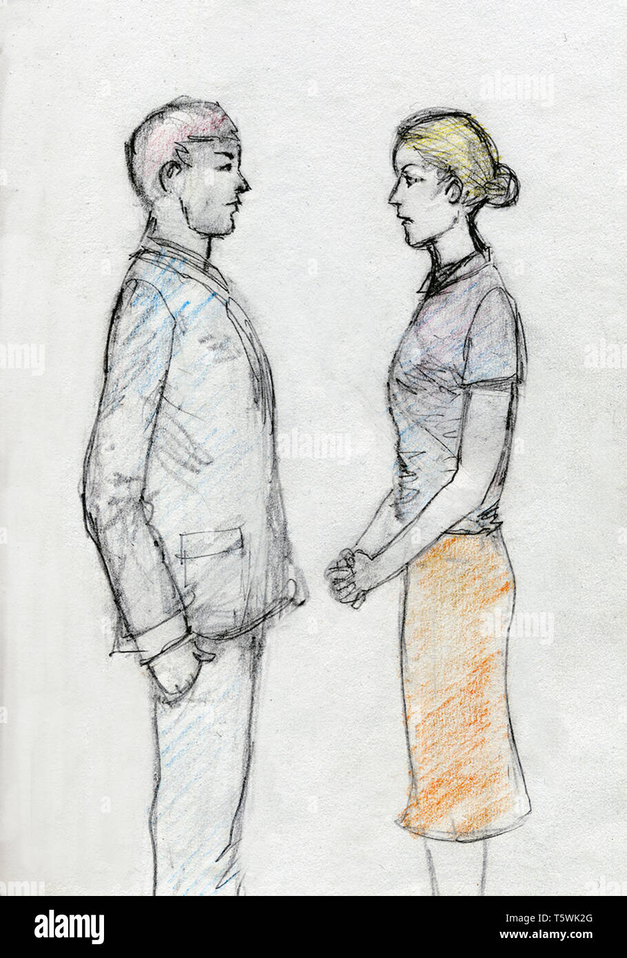 Illustration of man and woman talking Stock Photo - Alamy