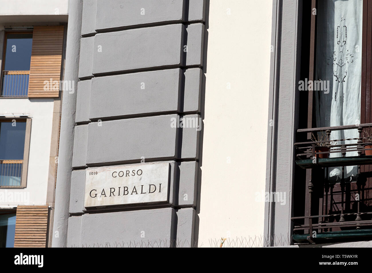 Milan - Street sign, Corso Garibaldi,  marble panel with the road name. Lombardy Italy Stock Photo
