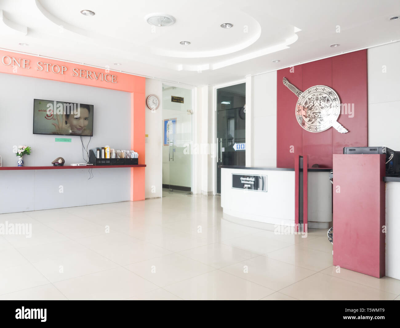 Interior of Thai Police Station with Royal Thai Police Logo Stock Photo