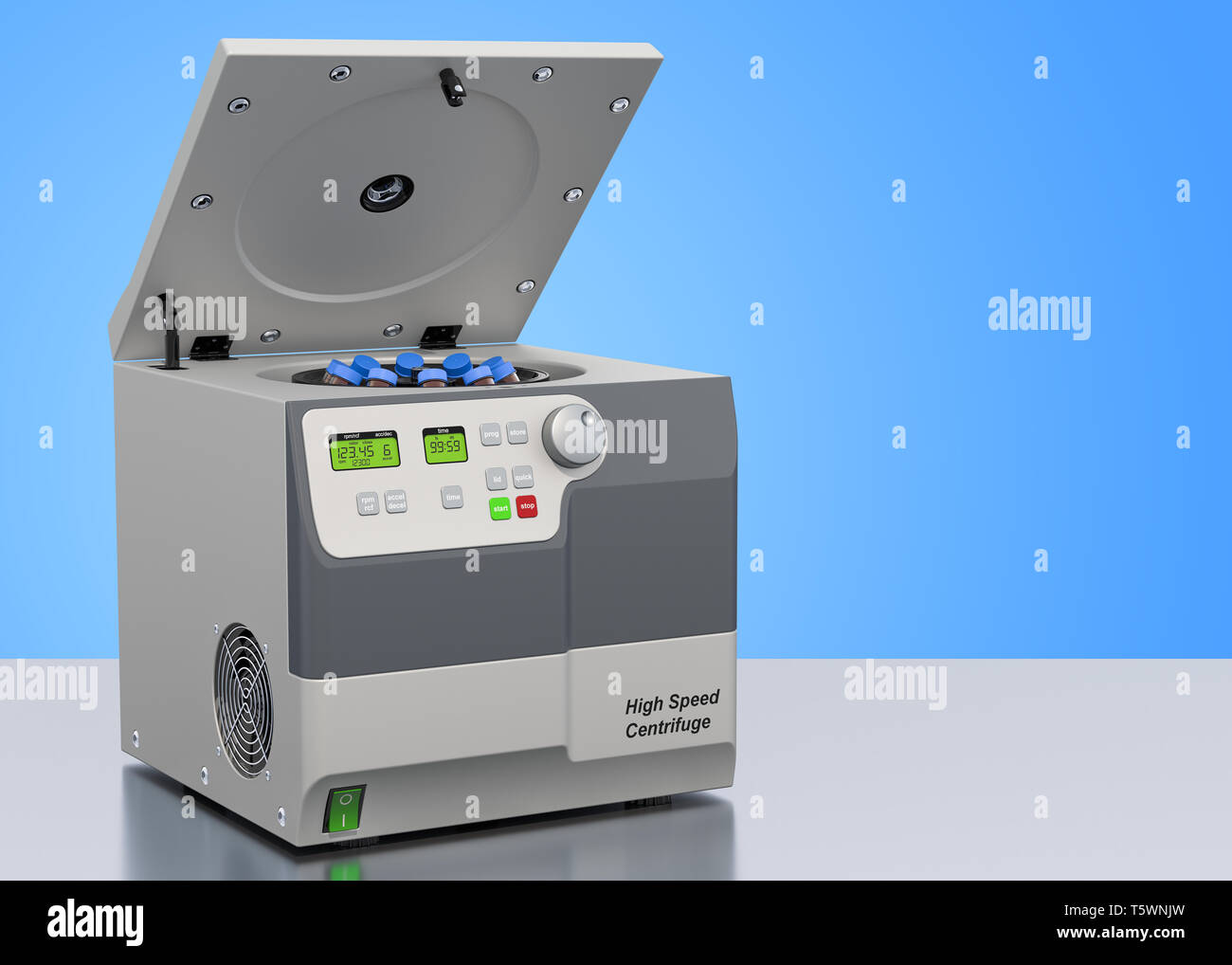 Laboratory centrifuge on the table, 3D rendering isolated on white ...
