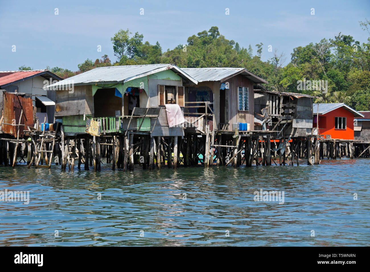 Dwellings built on stilts in South China Sea near Kota Kinabalu, Sabah