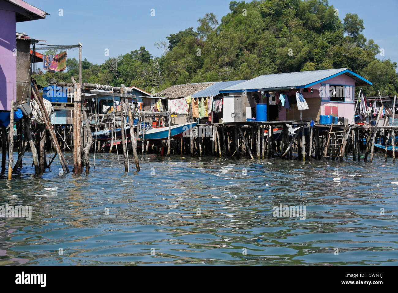 Stilt village in South China Sea near Kota Kinabalu, Sabah (Borneo), Malaysia Stock Photo
