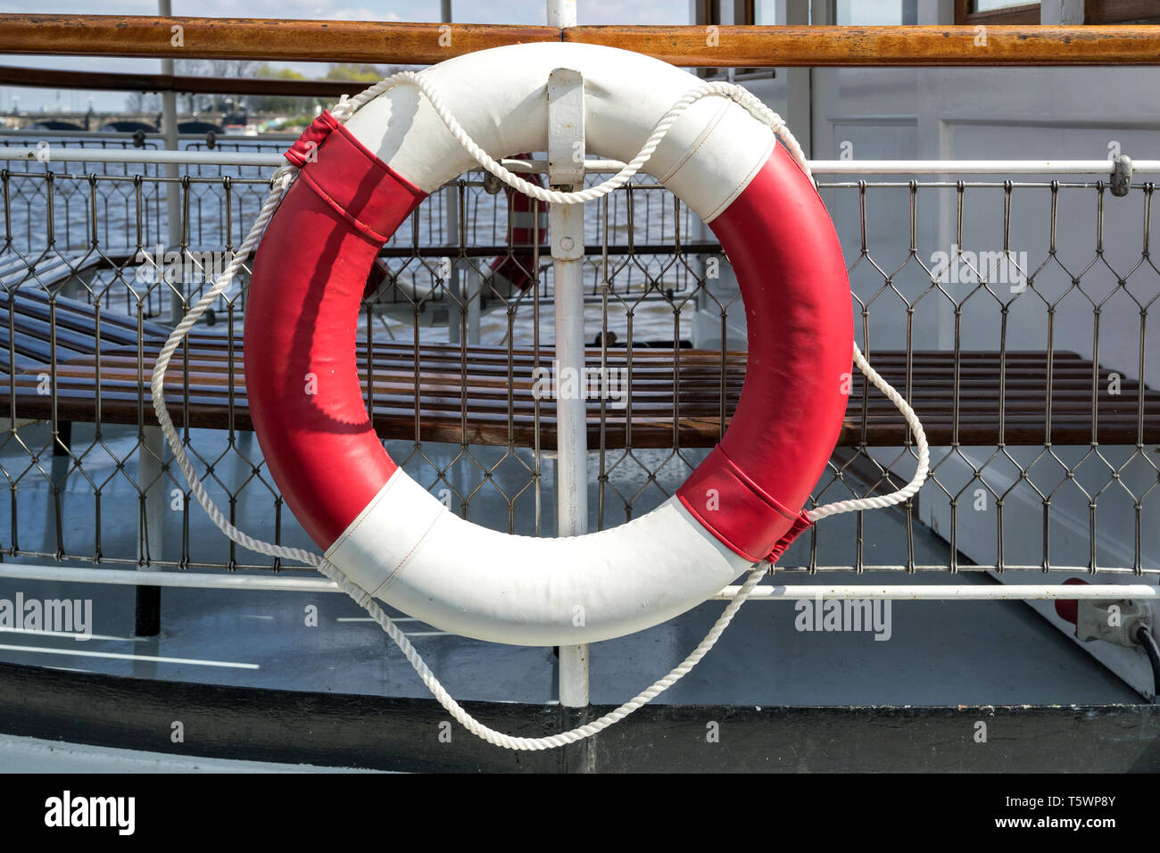 ring buoy aboard a ship Stock Photo