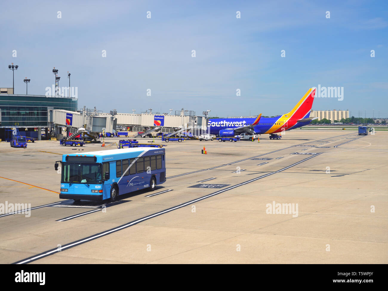 PHILADELPHIA, PA -23 APR 2019- An airplane from Southwest Airlines (WN)  at the Philadelphia International Airport (PHL). Stock Photo