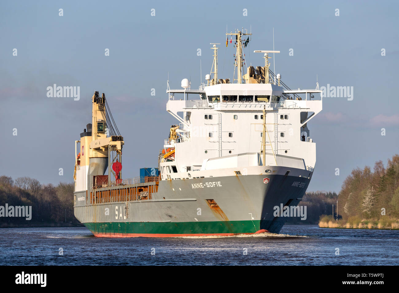 ANNE-SOFIE in the Kiel Canal. SAL Heavy Lift is one of the world’s leading carriers specialised in sea transport of heavy lift and project cargo. Stock Photo