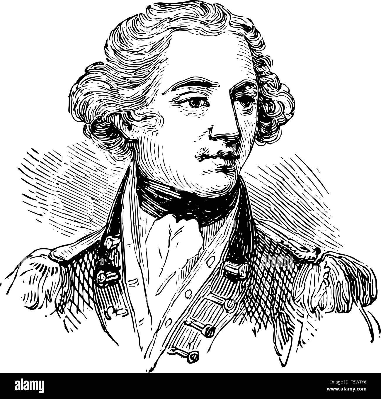 Banastre Tarleton 1754 to 1833 he was a British soldier and politician vintage line drawing or engraving illustration Stock Vector