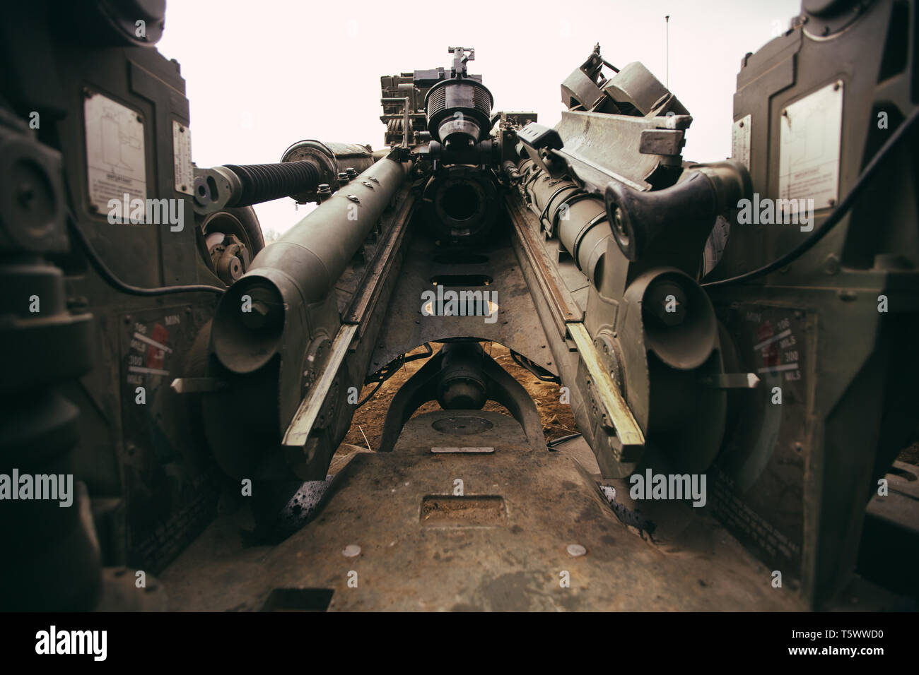 U.S. Marines with 3rd Battalion, 12th Marine Regiment, 3rd Marine Division, clear an M777 Howitzer during the Artillery Relocation Training Program 19-1 at the Combined Arms Training Center, Camp Fuji, April 20, 2019. ARTP provides 3rd Battalion, 12th Marine Regiment with essential, live fire training outside of Okinawa to increase their warfighting capabilities and support the U.S. - Japan Treaty of Mutual Cooperation and Security. (U.S. Marine Corps photo by Cpl. Josue Marquez) Stock Photo