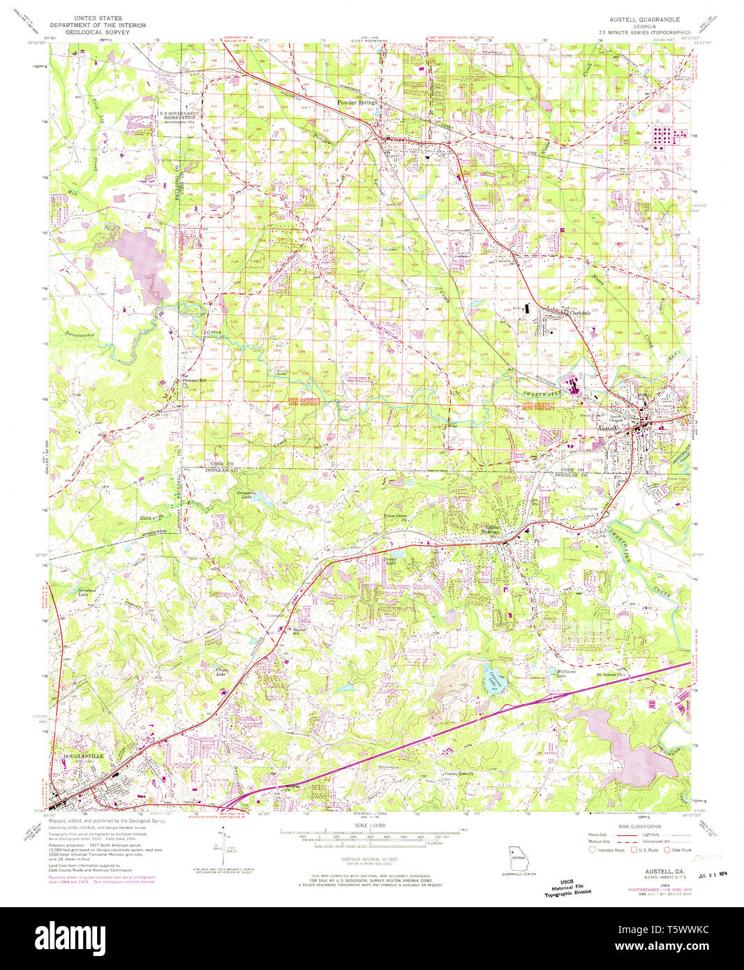 USGS TOPO Map GA Austell 244964 1954 24000 Restoration Stock Photo Alamy