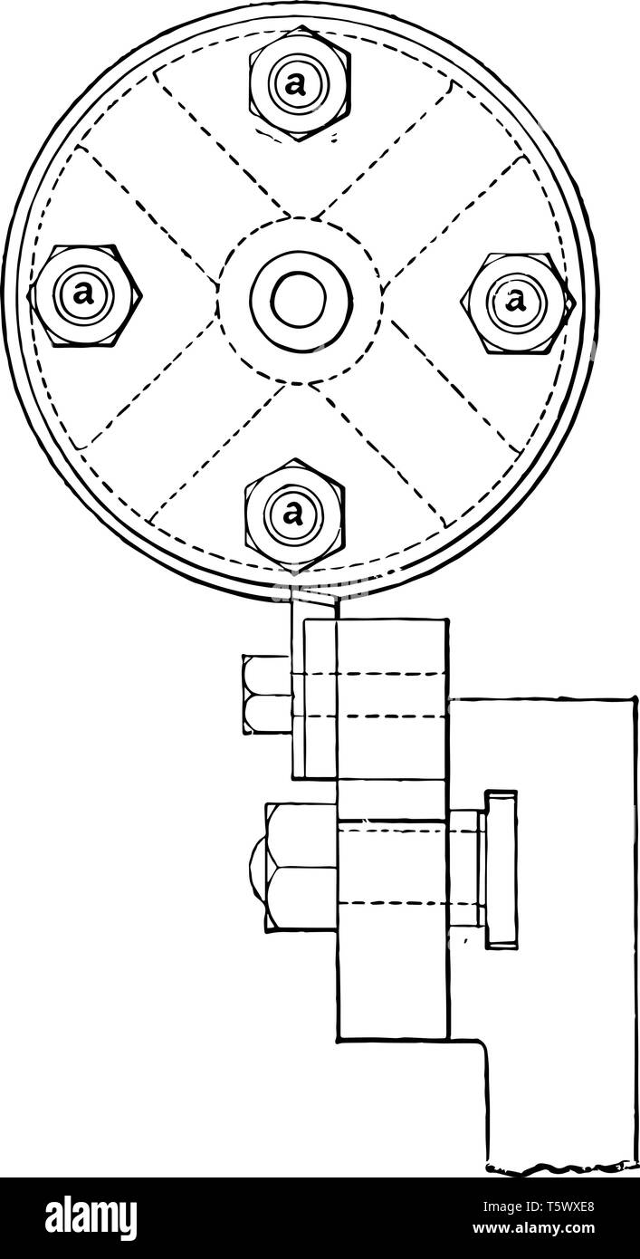 This illustration represents Turning Belt Pulleys which is first put in a revolver lathe and there bored and reamed, vintage line drawing or engraving Stock Vector