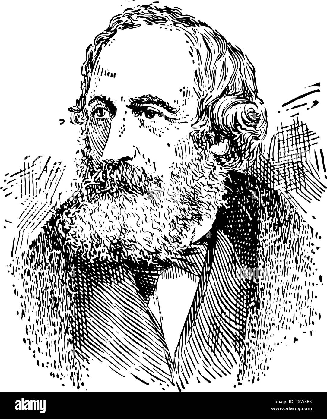 Cyrus West Field 1819 to 1892 he was an American businessman and financier who helped to create the Atlantic Telegraph Company and laid the first tele Stock Vector