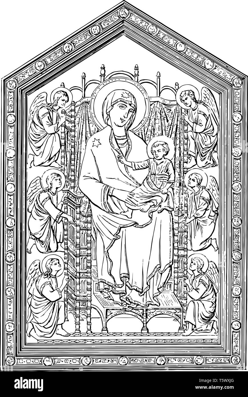 Madonna of the Church of Santa Maria Novella vintage line drawing or engraving illustration. Stock Vector