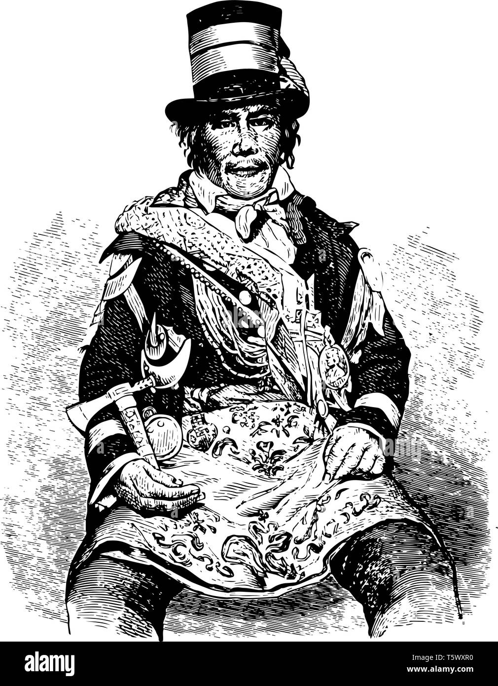 Oshawahnah he was a Tecumsehs deputy commander who led the Indians against American forces at the Battle of the Thames vintage line drawing or engravi Stock Vector