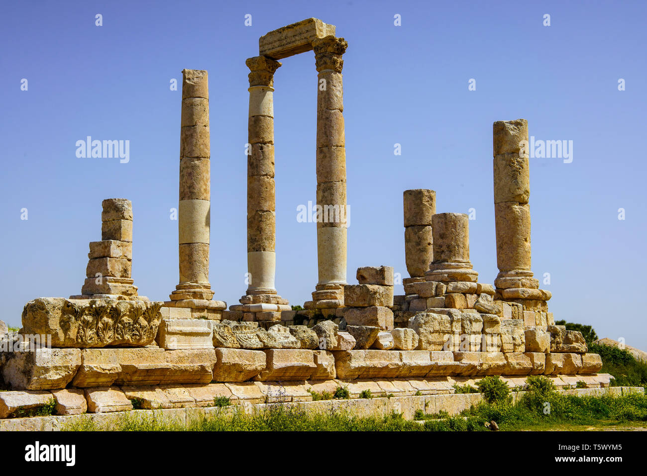 Amman Citadel complex or Jabal al-Qal'a and ruins of Hercules Temple, Amman, Jordan. Stock Photo