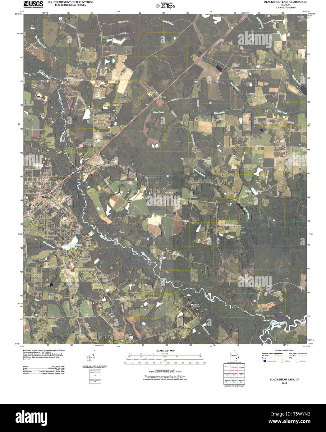 USGS TOPO Map Georgia GA Blackshear East 20110310 TM Restoration Stock Photo