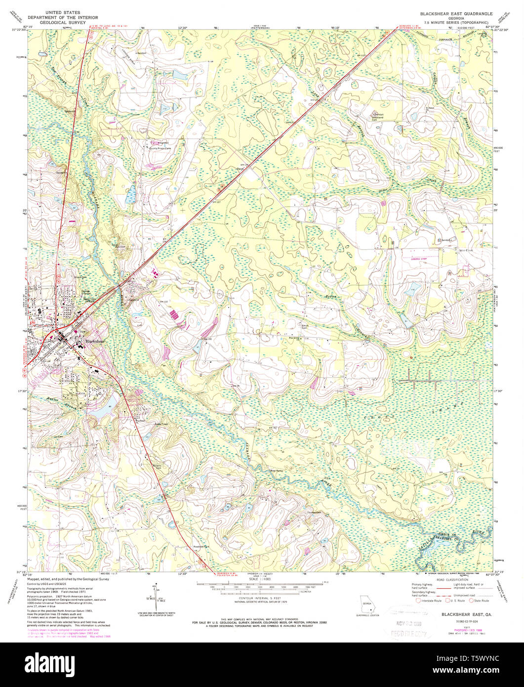 USGS TOPO Map Georgia GA Blackshear East 245059 1971 24000 Restoration Stock Photo