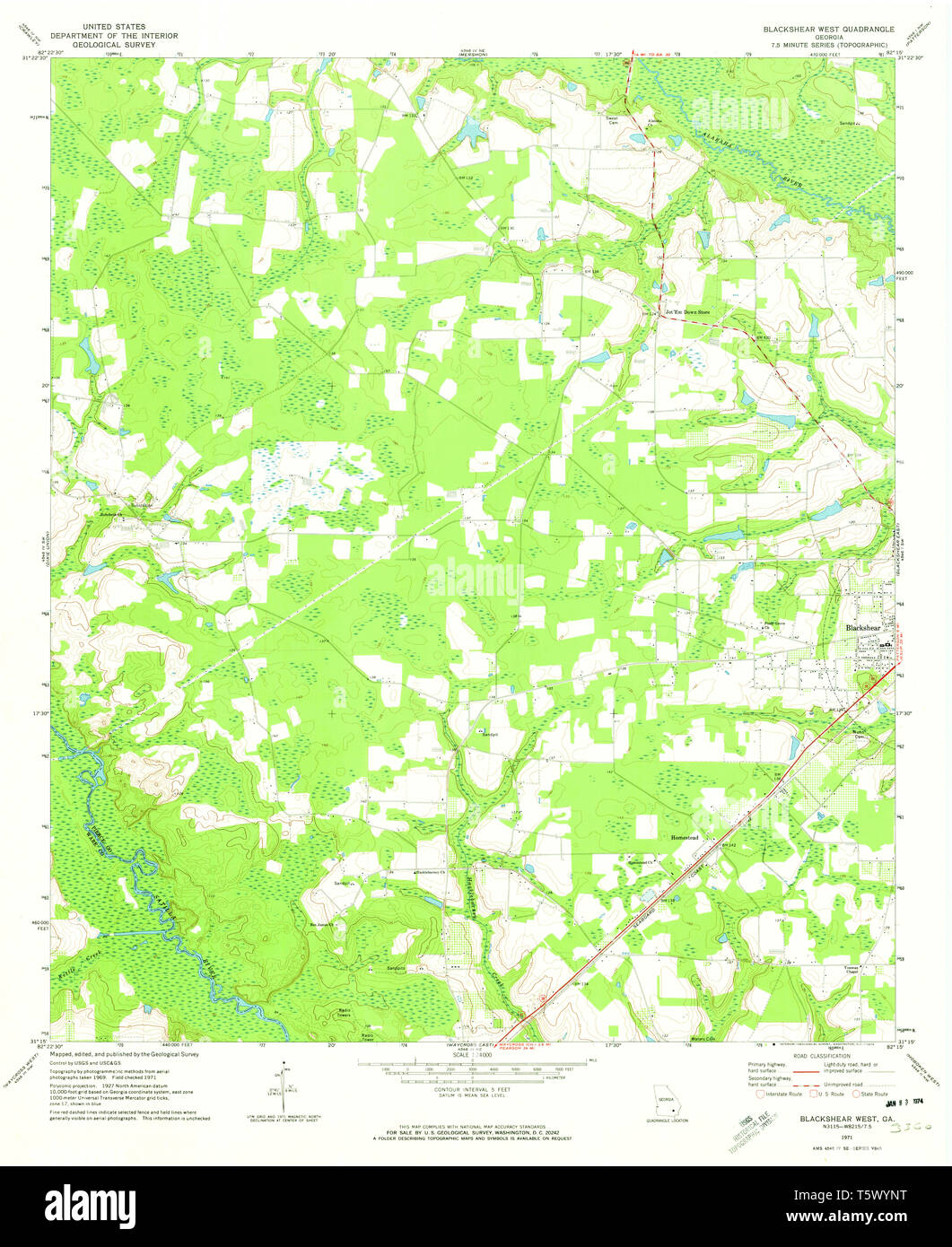 USGS TOPO Map Georgia GA Blackshear East 245060 1971 24000 Restoration Stock Photo