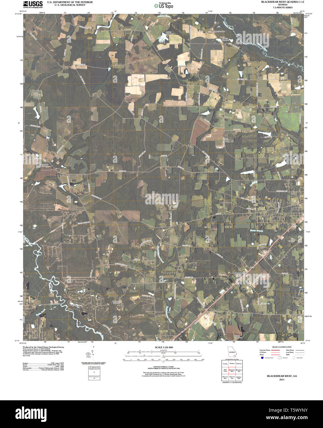 USGS TOPO Map Georgia GA Blackshear West 20110310 TM Restoration Stock Photo