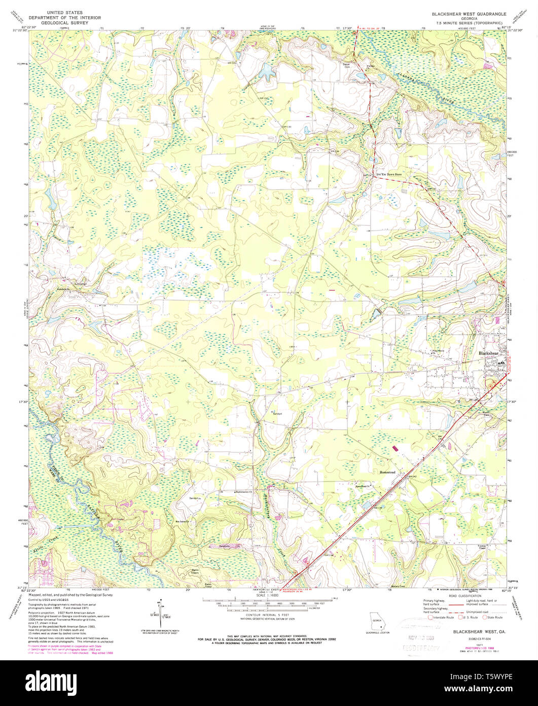 USGS TOPO Map Georgia GA Blackshear West 245062 1971 24000 Restoration Stock Photo