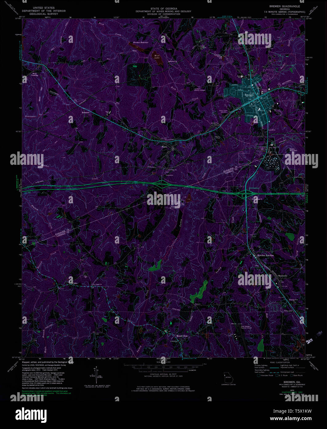 USGS TOPO Map GA Bremen 245113 1973 24000 Inverted Restoration