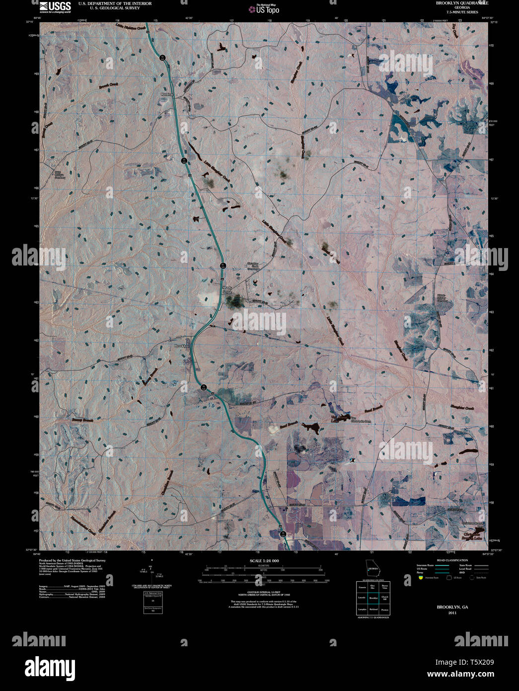 USGS TOPO Map Georgia GA Brooklyn - Usgs Topo Map Georgia Ga Brooklyn 20110225 Tm Inverted Restoration T5X209