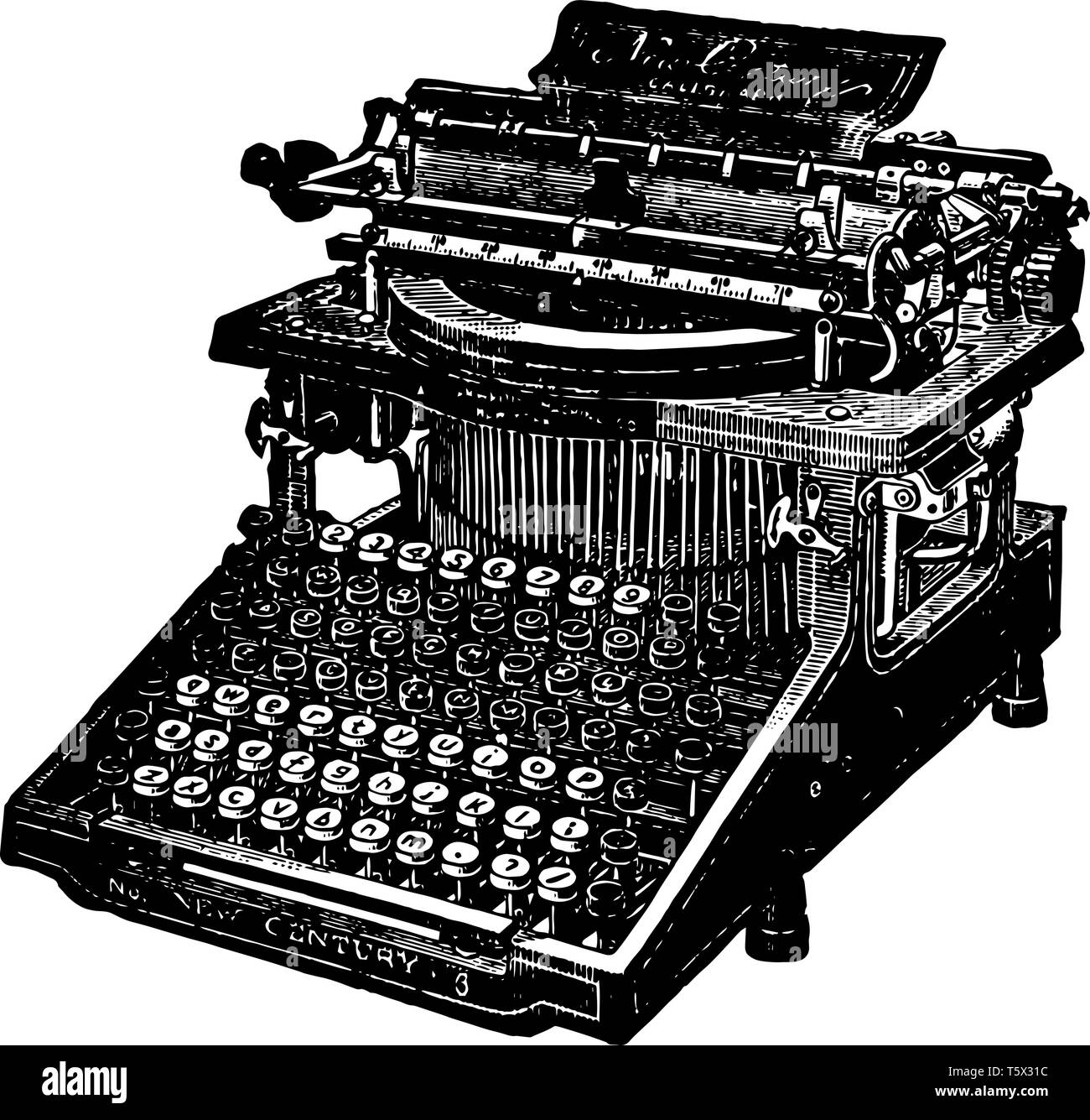 This illustration represents A 19th century Caligraph typewriter vintage line drawing or engraving illustration. Stock Vector