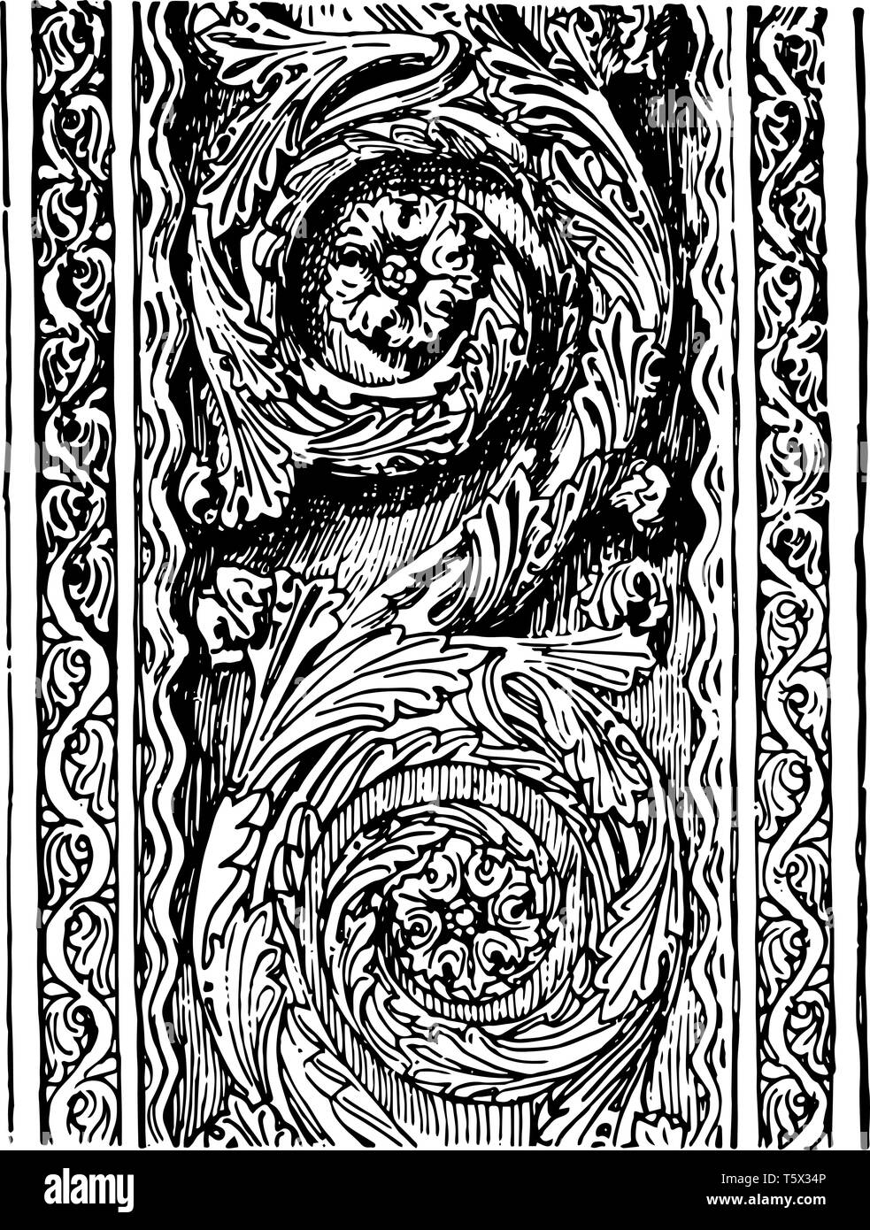 Rinceau Carved from Mantes vintage line drawing or engraving ...