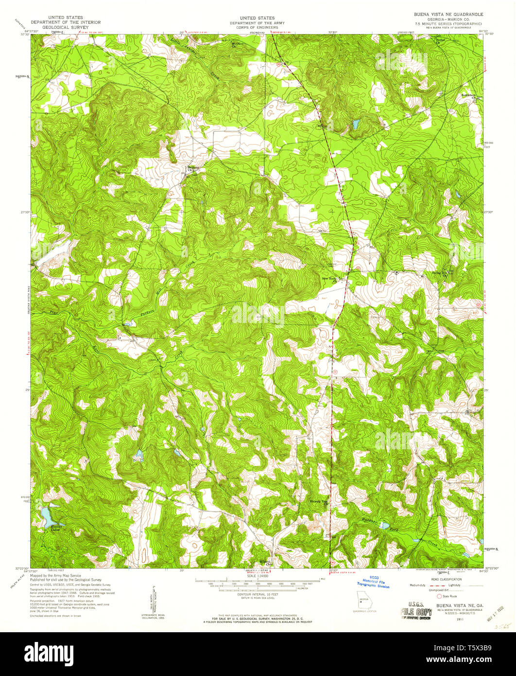 USGS TOPO Map Georgia GA Buena - Usgs Topo Map Georgia Ga Buena Vista Ne 245155 1955 24000 Restoration T5X3B9