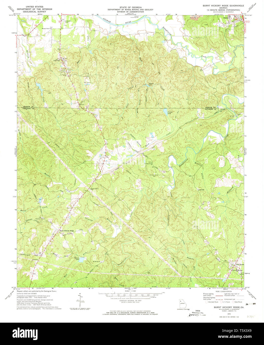 USGS TOPO Map Georgia GA Burnt - Usgs Topo Map Georgia Ga Burnt Hickory Ridge 245175 1972 24000 Restoration T5X3X9