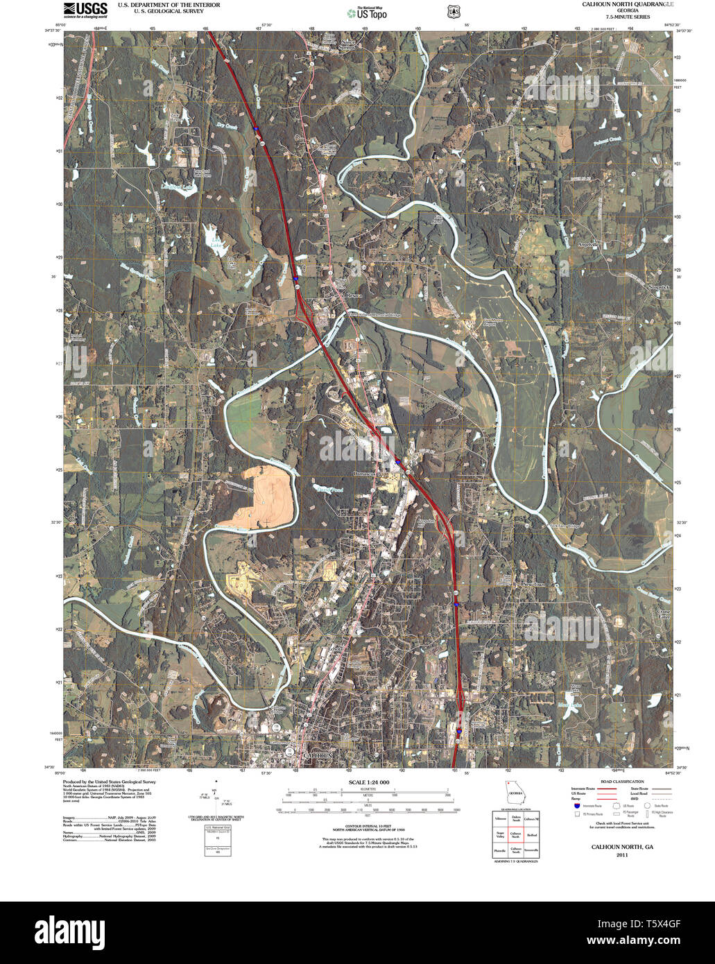 USGS TOPO Map Georgia GA Calhoun - Usgs Topo Map Georgia Ga Calhoun North 20110307 Tm Restoration T5X4GF