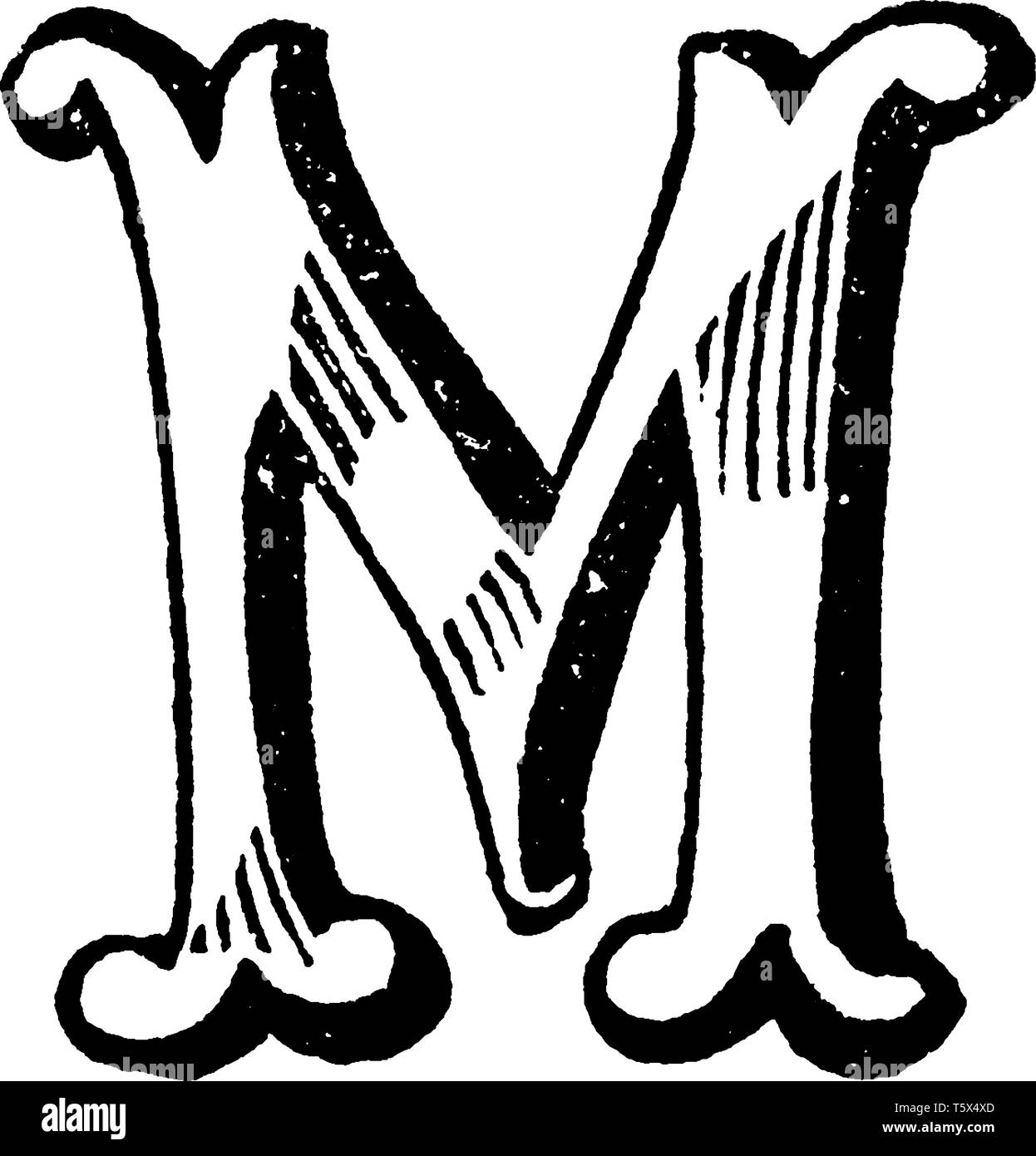 A decorative capital letter M, vintage line drawing or engraving ...