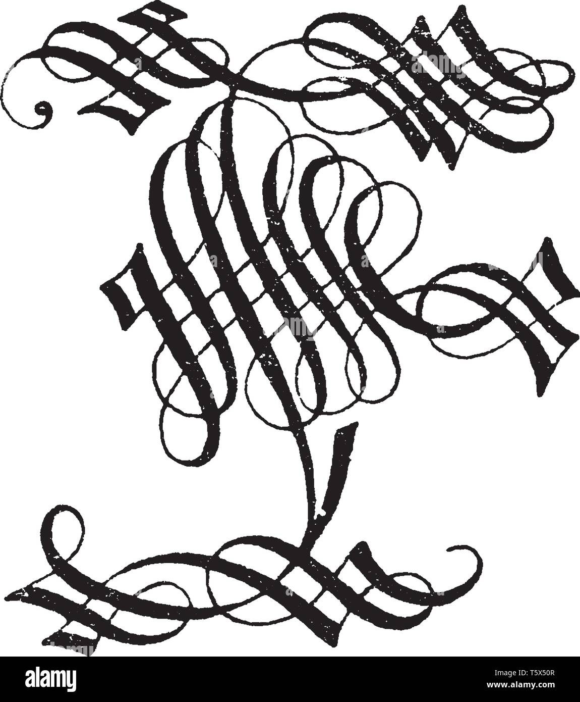 An old English letter E, vintage line drawing or engraving illustration