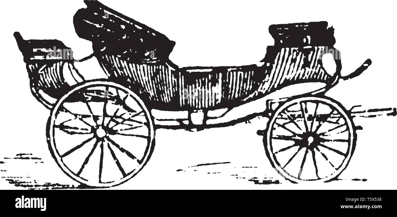 Britska is a long carriage with a calash or movable top and constructed to afford space for reclining on a journey, vintage line drawing or engraving Stock Vector