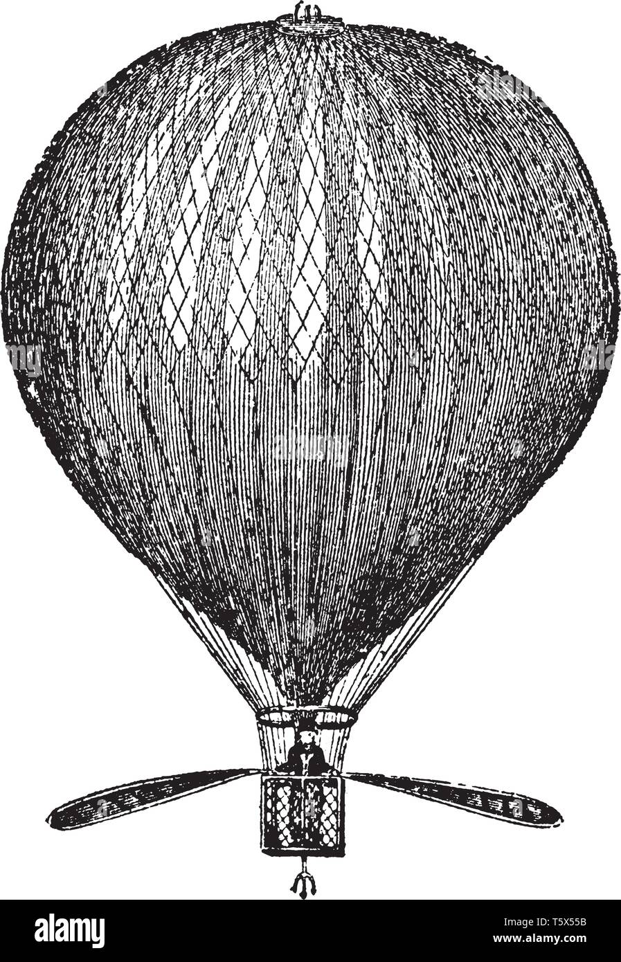 Lunardi Balloon where Vincenzo Lunardi was the pilot of the first balloon flight in England in 1783, vintage line drawing or engraving illustration. Stock Vector
