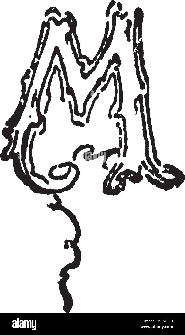 A letter M in different style, vintage line drawing or engraving