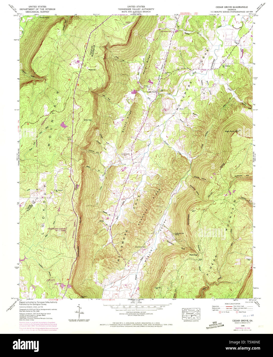 USGS TOPO Map Georgia GA Cedar - Usgs Topo Map Georgia Ga Cedar Grove 245274 1946 24000 Restoration T5X6NE