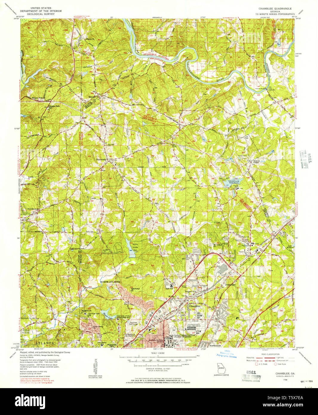 USGS TOPO Map Georgia GA Chamblee 245287 1954 24000 Restoration Stock ...