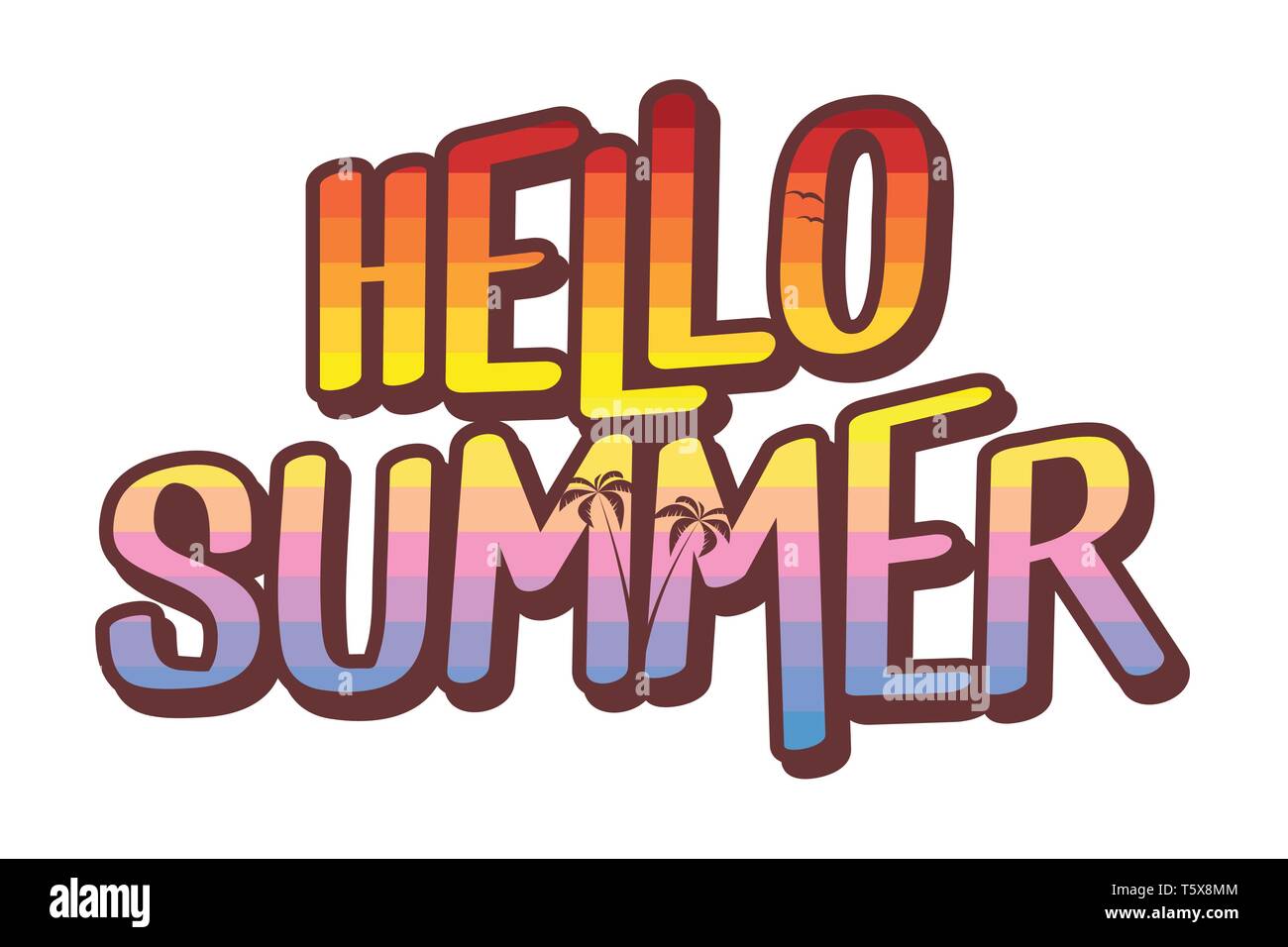 Hello summer text illustration - summer sunset at beach Stock Vector