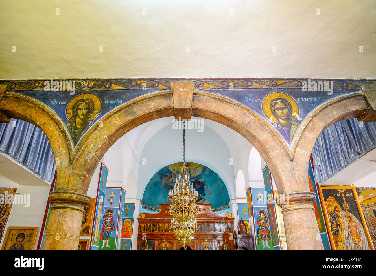 Inside the Greek Orthodox Church of Saint George in old town Madaba, Jordan. Stock Photo