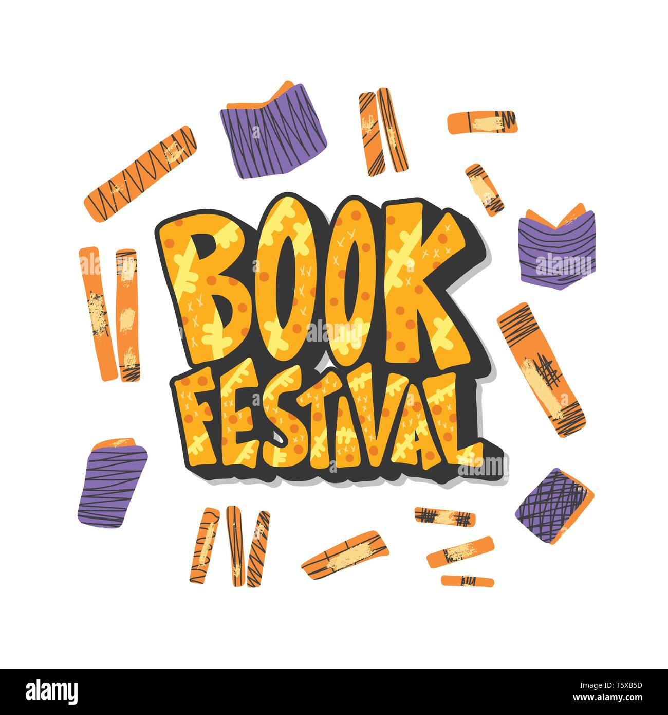 Book festival concept. Book set in doodle style. Symbols of reading