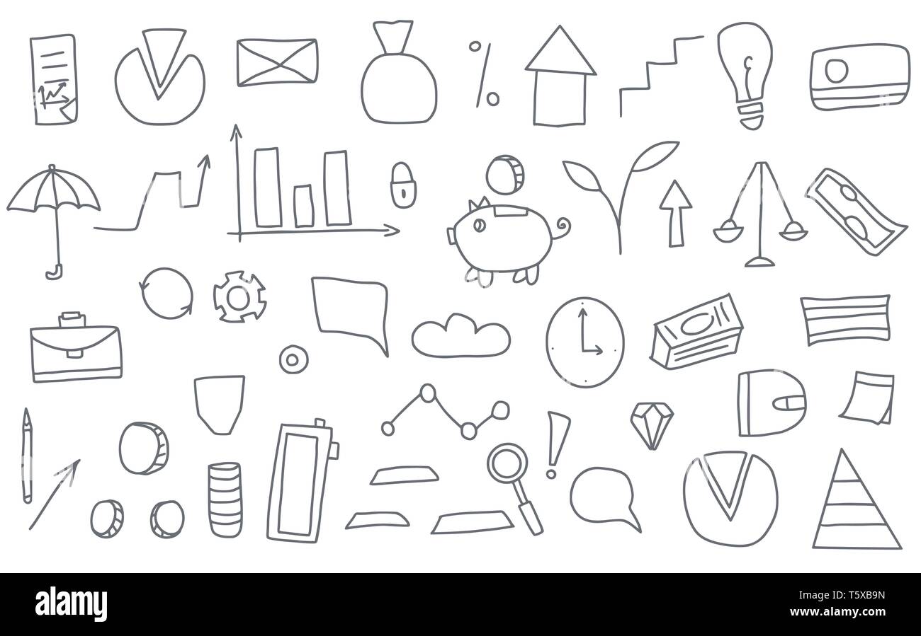 Set of finance elements in doodle style isolated on white background ...