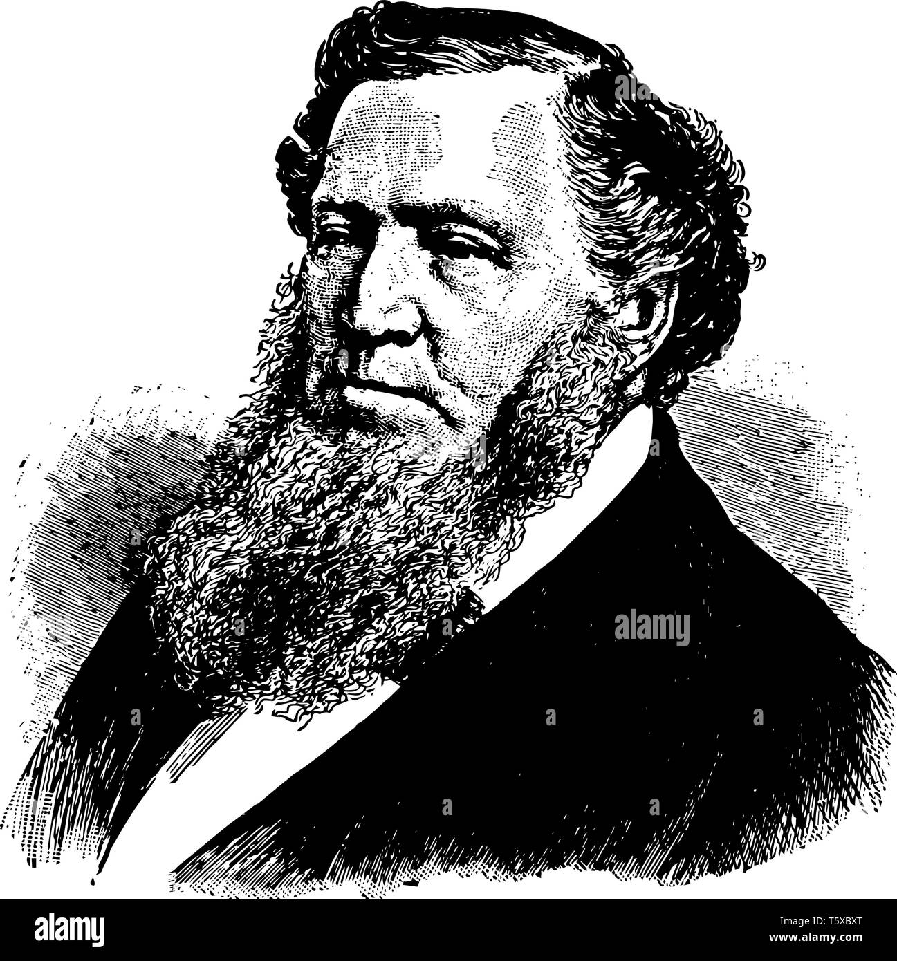 Brigham Young 1801 to 1877 he was an American leader politician and the first governor of the Utah Territory vintage line drawing or engraving illustr Stock Vector