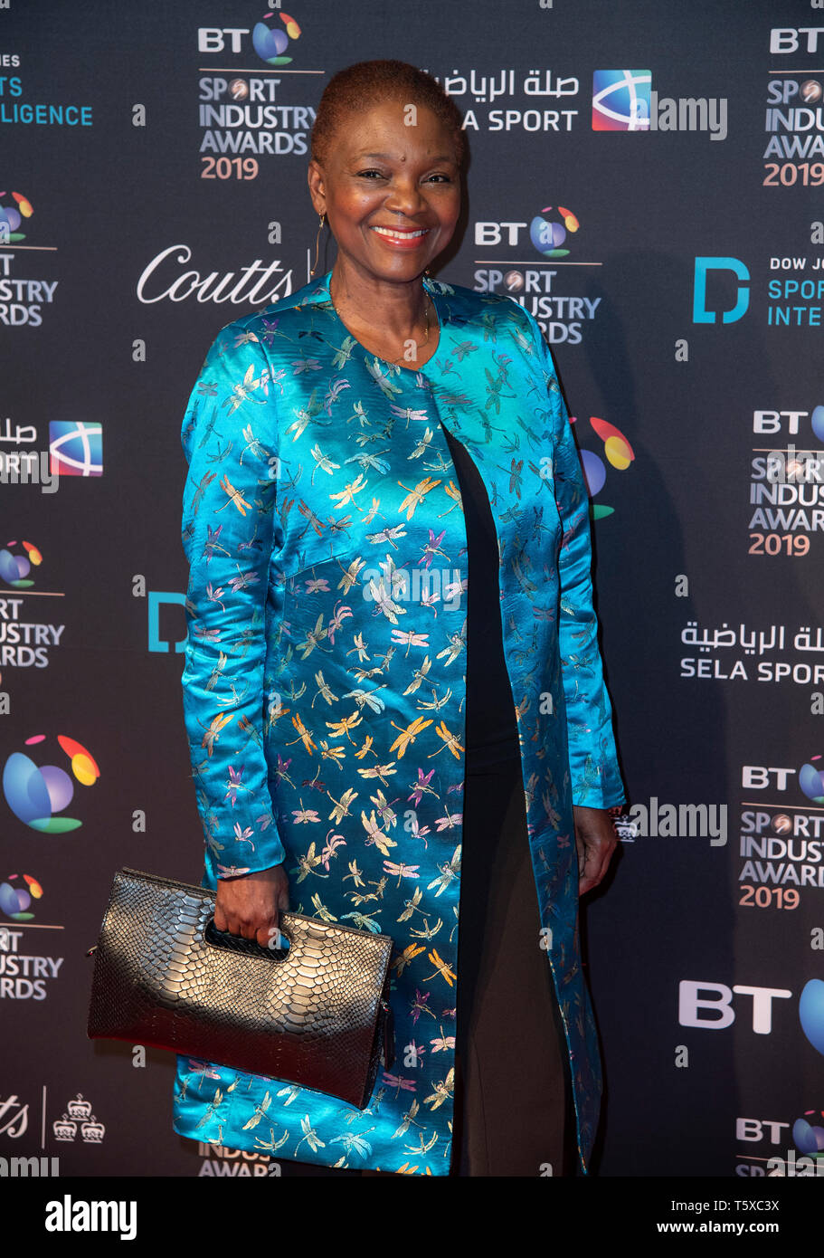 LONDON, ENGLAND - APRIL 25: Baroness Amos appears on the red carpet ahead of the BT Sport Industry Awards 2019 at Battersea Evolution on April 25, 201 Stock Photo