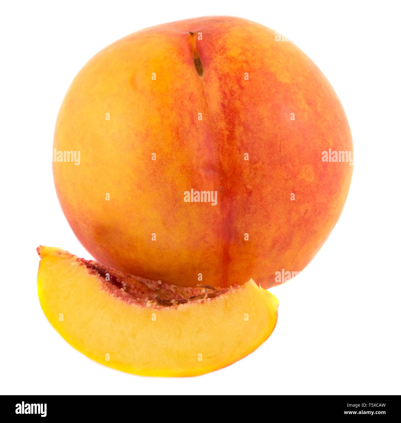 Slice of ripe peach on white background Stock Photo - Alamy