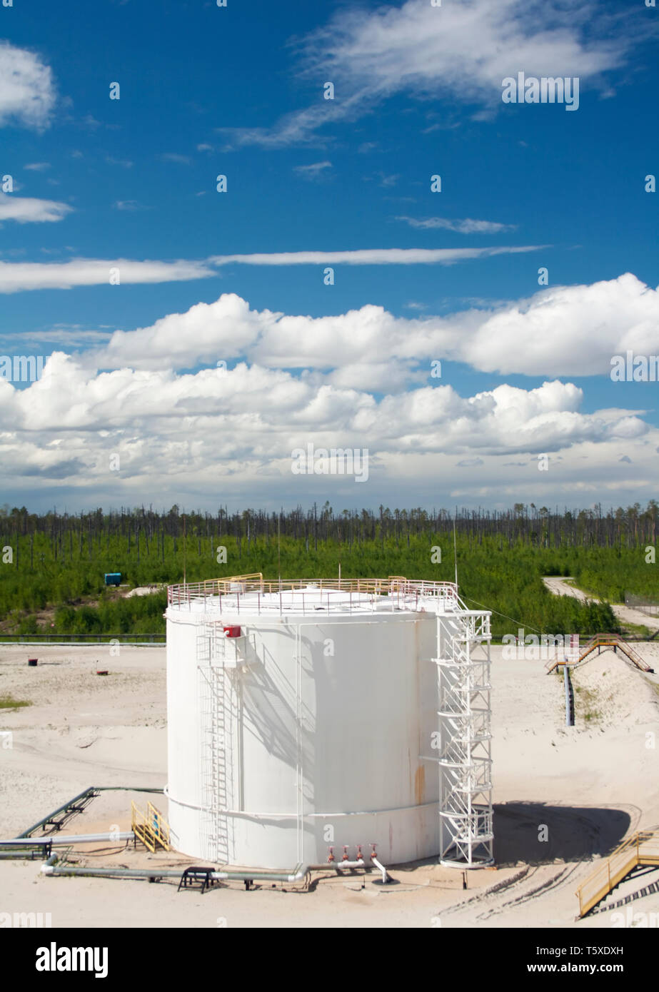 Oil reservoir. Oil and gas refinery plant. Industrial scene of oil