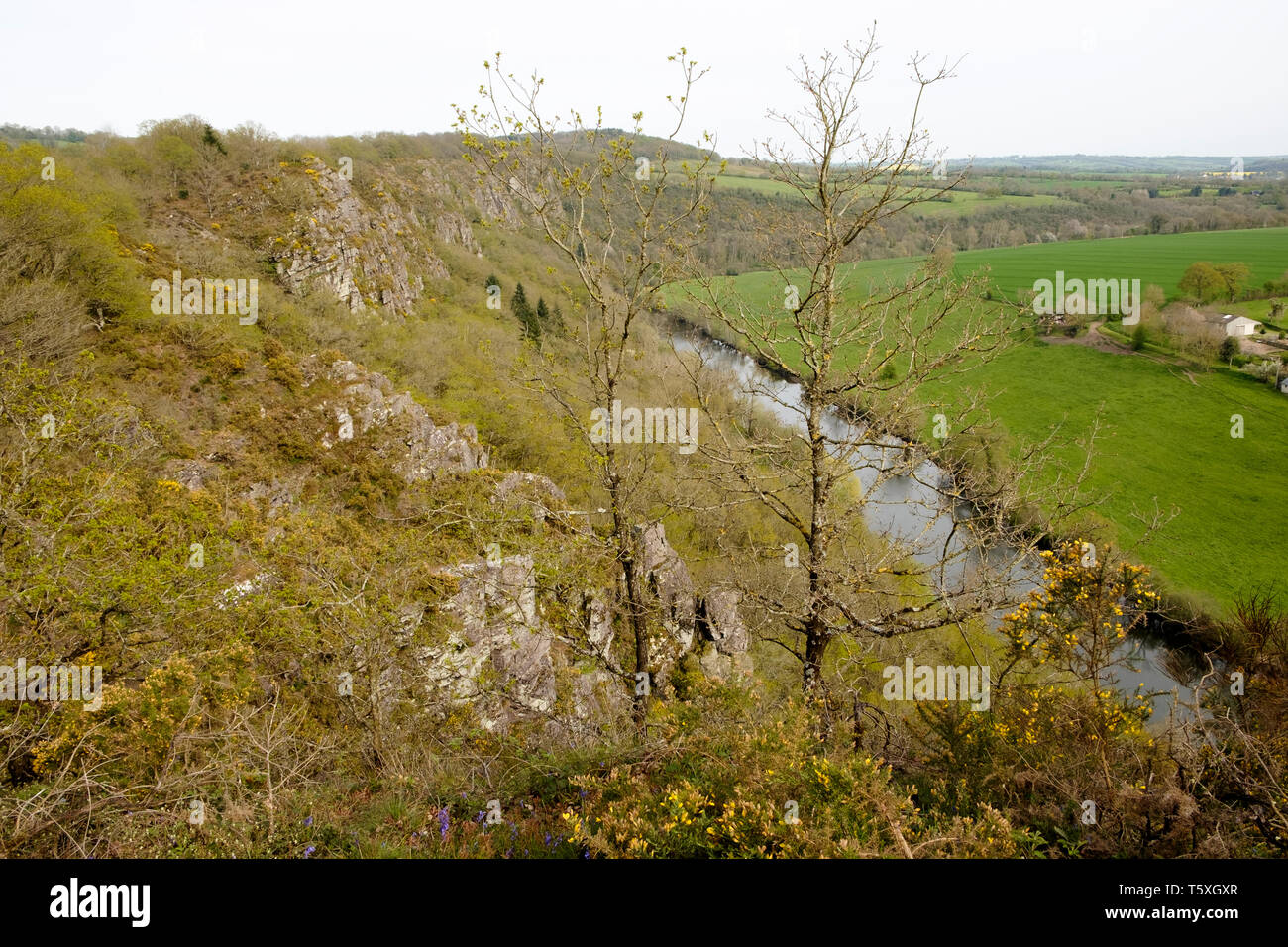 The  River Orne at Clecy viewed from Rochers de Parcs Stock Photo