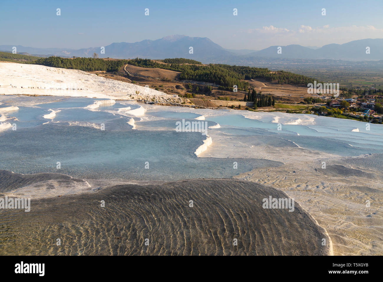 Turkey, Denizli Province, Pamukkale, Hierapolis Pamukkale Archeological Site (UNESCO Site), Natural Travertine Thermal Pools Stock Photo