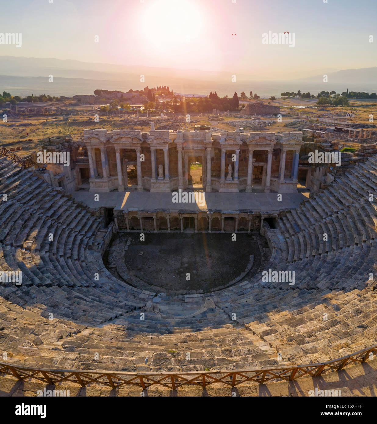 Turkey, Denizli Province, Pamukkale, Hierapolis Pamukkale Archeological Site (UNESCO Site), Hierapolis Theater Stock Photo
