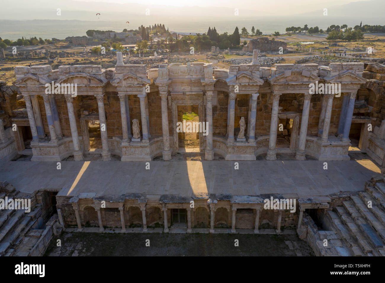 Turkey, Denizli Province, Pamukkale, Hierapolis Pamukkale Archeological Site (UNESCO Site), Hierapolis Theater Stock Photo