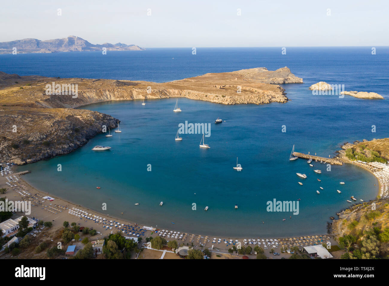 Paradial Rhodes Greece, Rhodes, Lindos Acropolis and Megali Paralia Beach Stock Photo ...