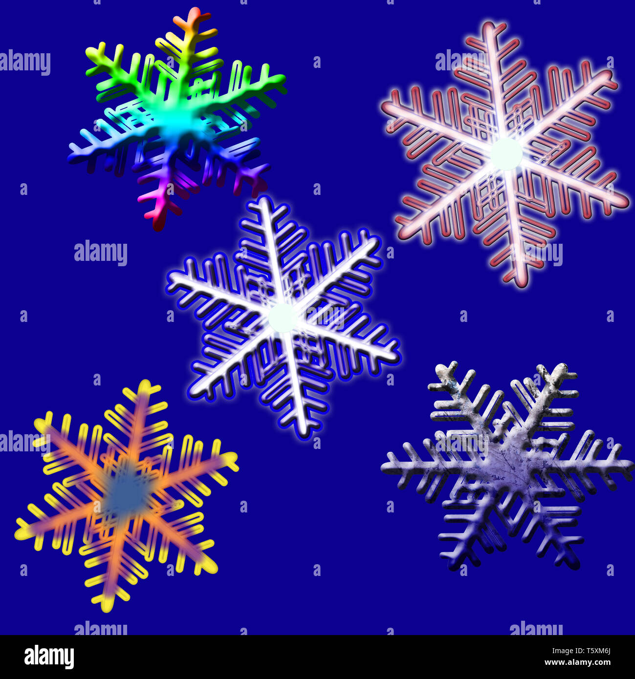 Falling colors snowflakes. New year. Stock Photo